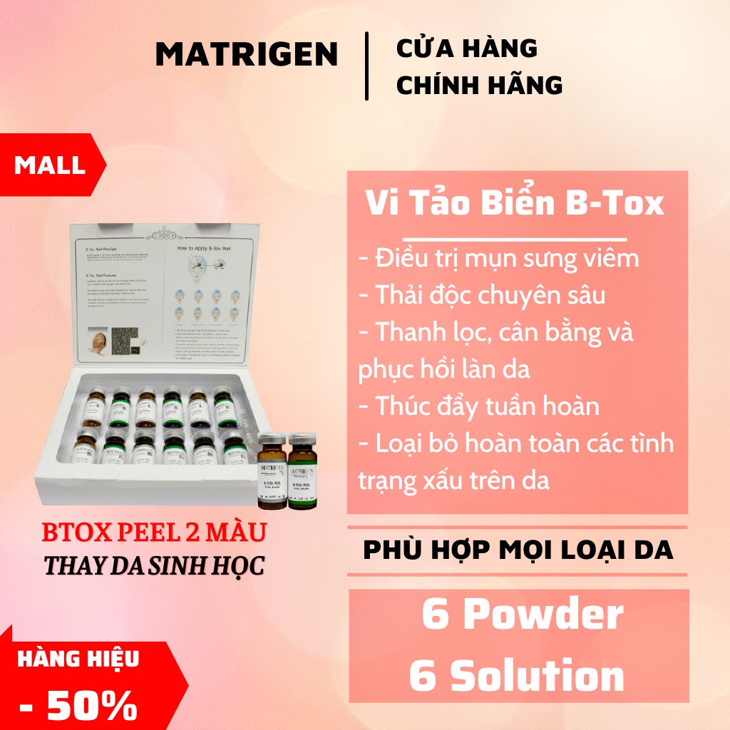 [HÀNG SẴN]B-tox Peel 2 MÀU Powder &amp; Solution chính hãng 1 hộp 6 cặp