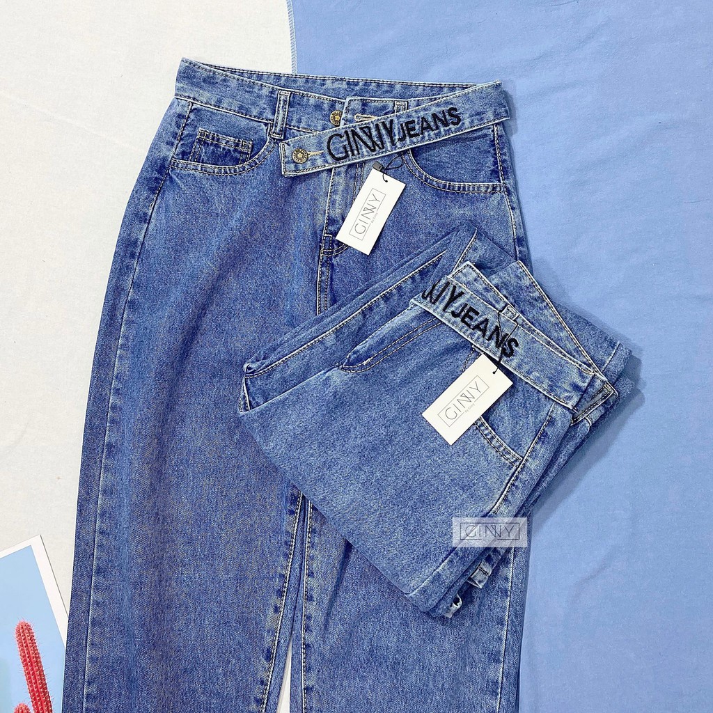 Quần Baggy Nữ Jean Hack Chân KHA-018 | Quần Baggy Jean Cạp Cao | Vải Jean Wash Xịn | Form Rộng