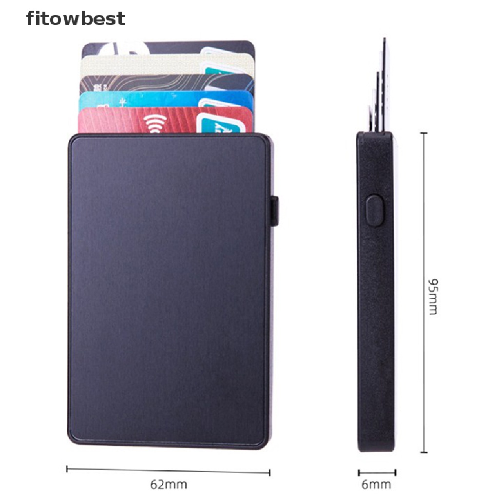 Ví Đơn Đựng Thẻ RFID Thông Minh Bằng Nhôm Chống Trộm Có Nút Nhấn Thời Trang