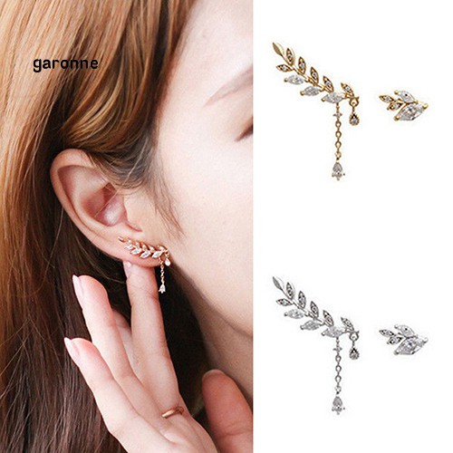 Khuyên tai hình lá đính đá phong cách trẻ trung thanh lịch dành cho nữ