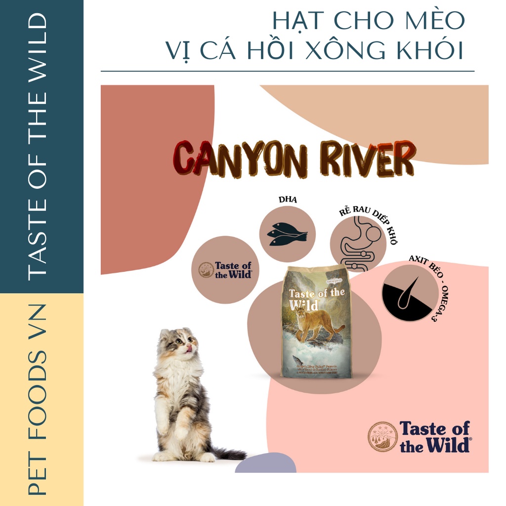 Hạt cho mèo TASTE OF THE WILD Canyon River 2kg vị Cá Hồi Vân &amp; Cá Hồi Xông Khói