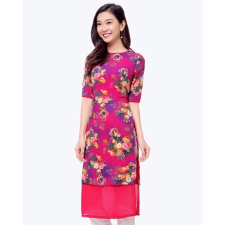 Áo Dài Cách Tân 2 Lớp Hoa Nổi Bật