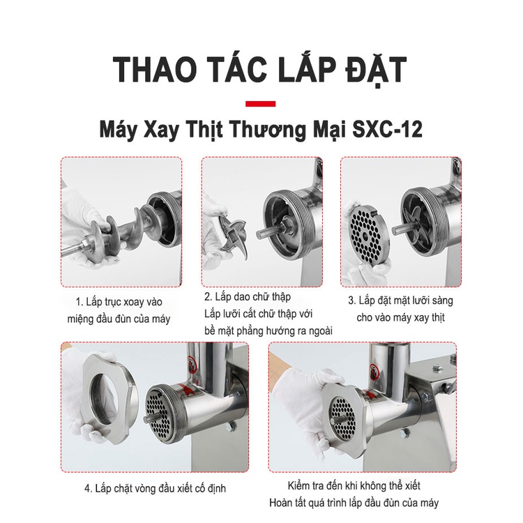 Máy Xay Thịt Công Nghiệp Thương Mại Sxc-12 Phiên Bản Inox Không Rỉ Toàn Bộ Đầu Đùn, Thân Vỏ Và Khay, Động Cơ Lõi Đồng