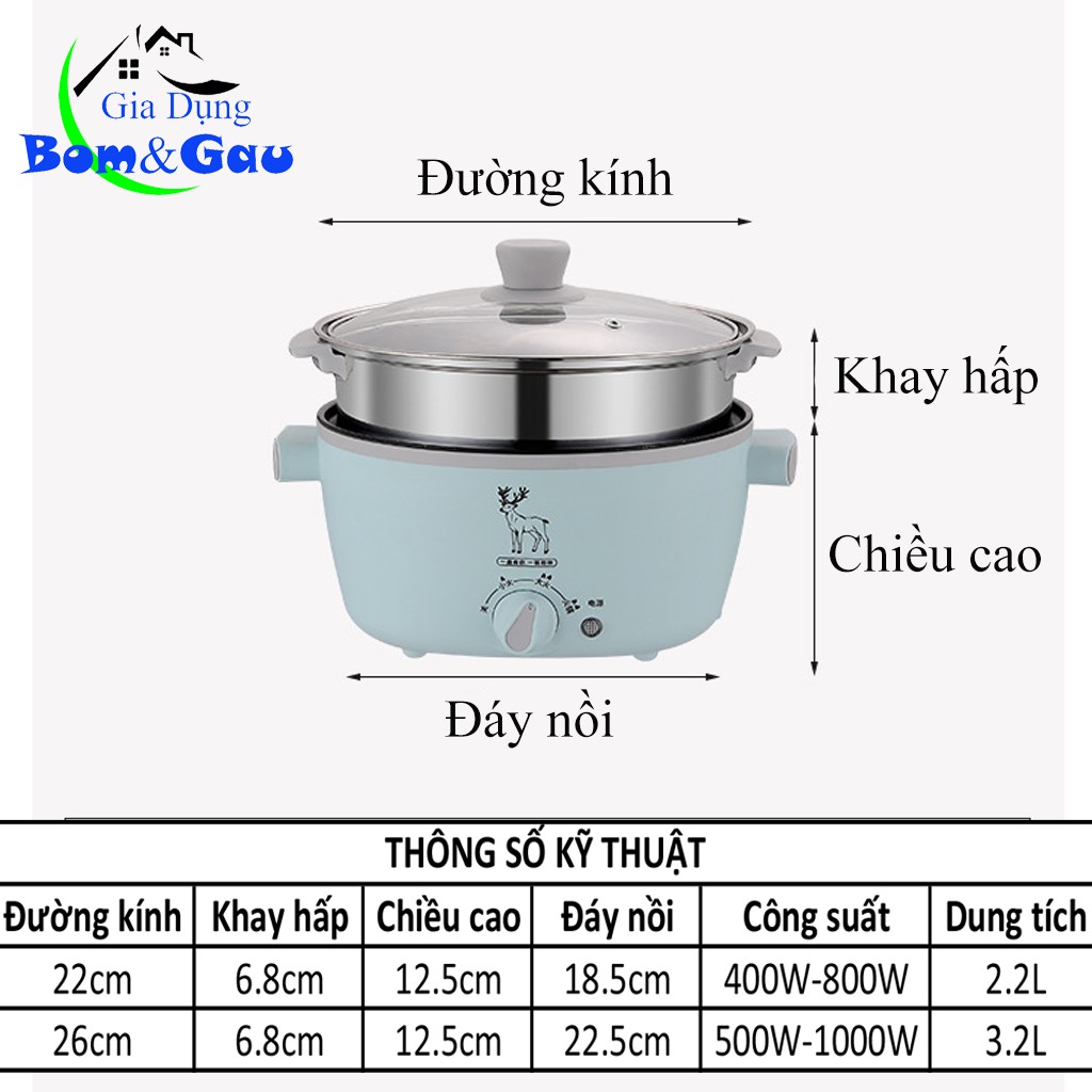 Bếp Điện Đa Năng, Nồi Lẩu Chống Dính Cao Cấp Kèm Xửng Hấp, Tay Cầm Cách Nhiệt Dung Tích Lớn Kèm 7 Món Tiện Lợi BĐAR05