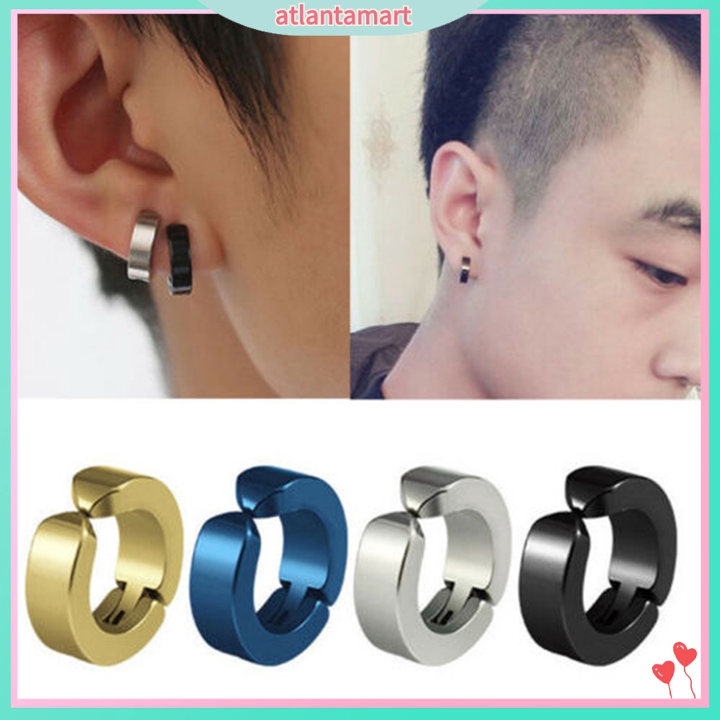 1 Bông kẹp vành tai bằng thép titan hình tròn không cần bấm lỗ cho nam