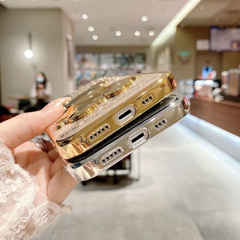 Ốp Điện Thoại Silicon Mạ Viền Họa Tiết Gấu Lấp Lánh Sang Trọng Cho iPhone 13 12 11 Pro Xs Max X Xr 8 7 Plus SE 2020