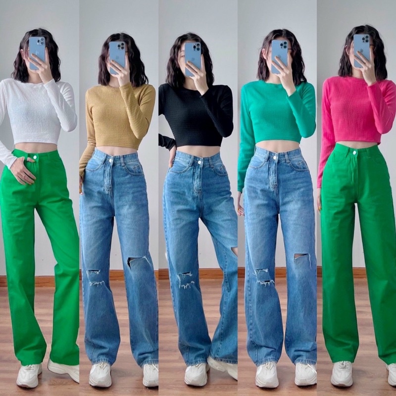 Áo Croptop tay dài chất thun xốp- HÀNG CHUẨN SHOP H.N.M STORE