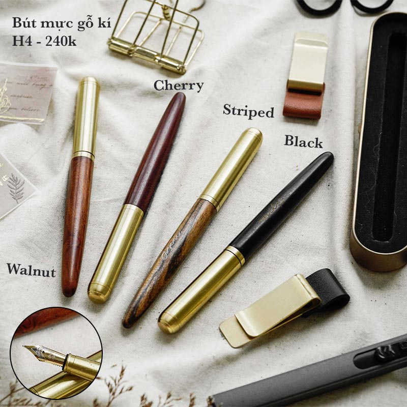 Bút mực gỗ kí nắp đồng mile nhỏ - 4 màu sang trọng (H4)