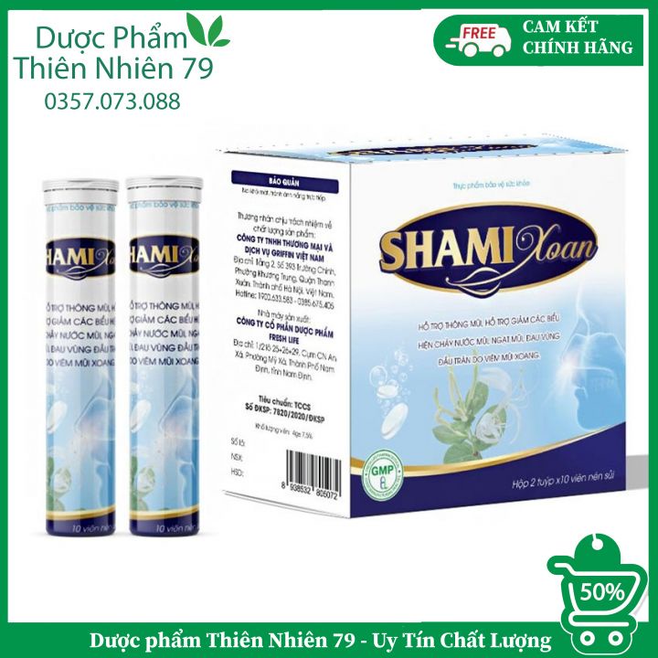 Viên Sủi Shami Xoan (1 Hộp 2 Tuýp) - Dành Cho Người Bị Xoang Chảy Nước Mũi Giúp Thông Mũi Giảm Ngạt Mũi Tắc Mũi