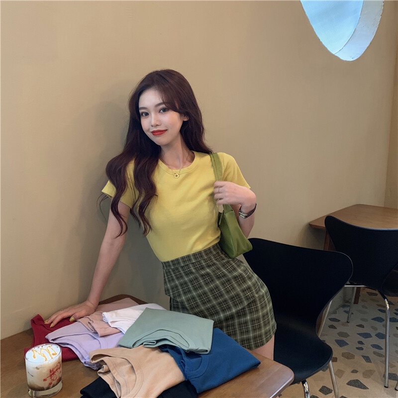 IELGY Áo Thun Tay Ngắn Mỏng Và Đơn Giản Thời Trang Mùa Hè Hàn Quốc Mới Dành Cho Bạn Nữ