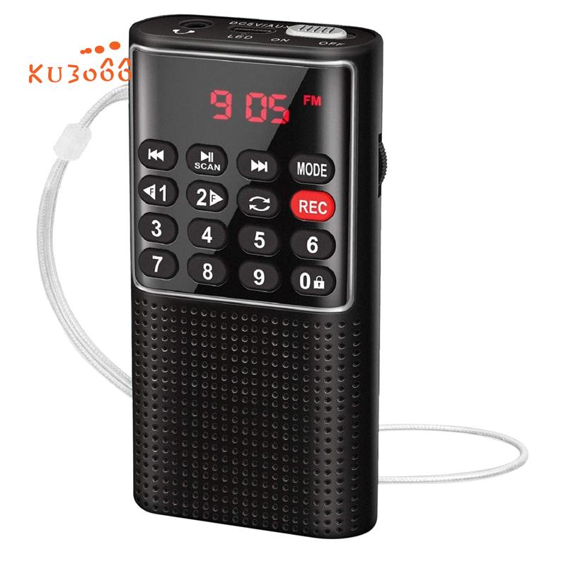 Radio FM Walkman sử dụng pin tích hợp ghi âm chơi nhạc qua thẻ SD sử dụng pin và có thể sạc lại nhỏ gọn
