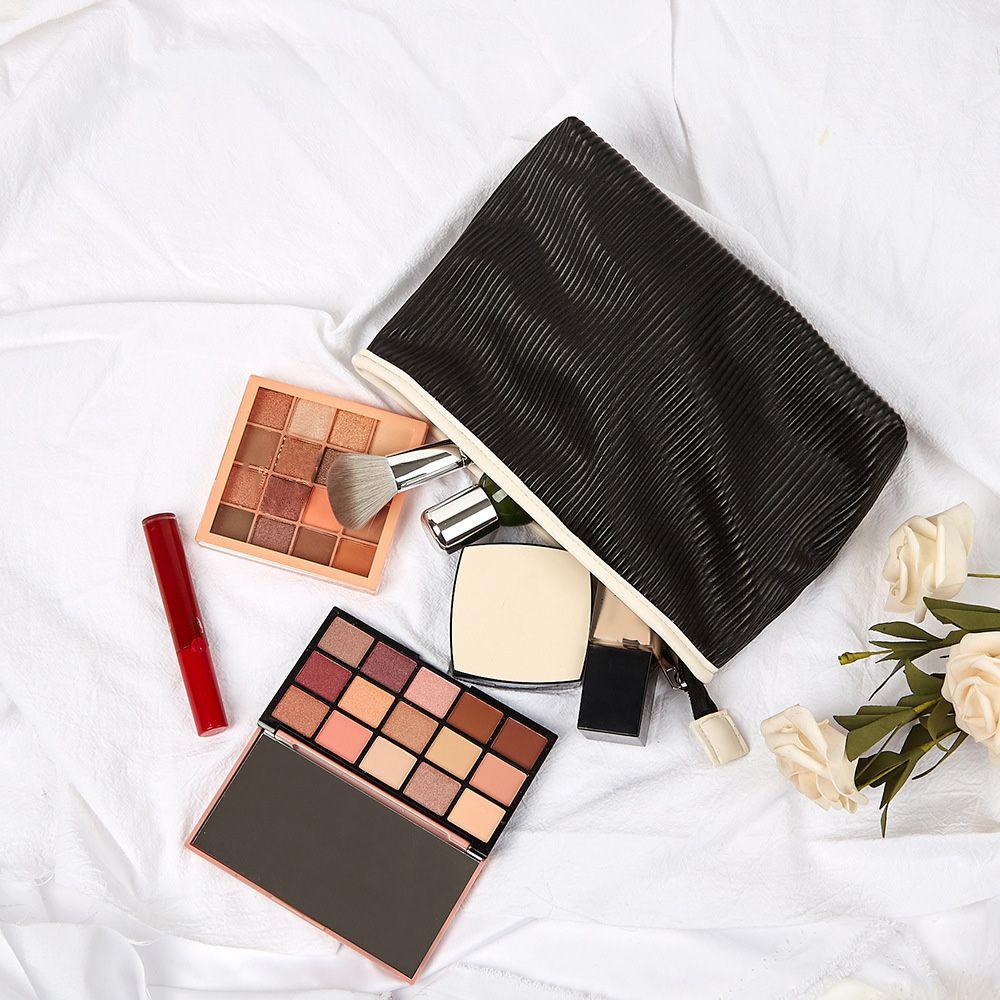 EBINLANDS Túi Đựng Mỹ Phẩm Bằng Da PU Có Khóa Kéo Thiết Kế Đơn Giản