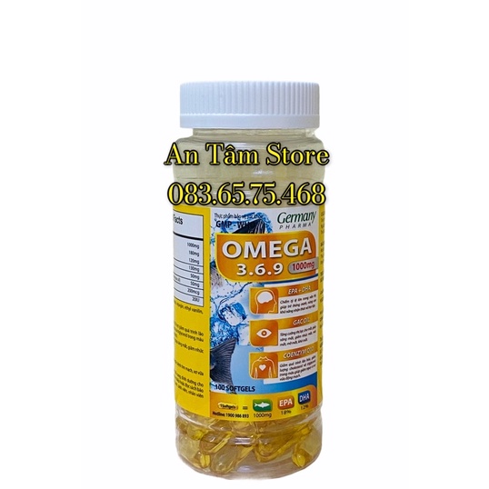Viên dầu cá Omega 3 6 9 Fish oil Bổ não, sáng mắt, khỏe mạnh tim mạch, tăng cường trí nhớ  Hộp 100 viên