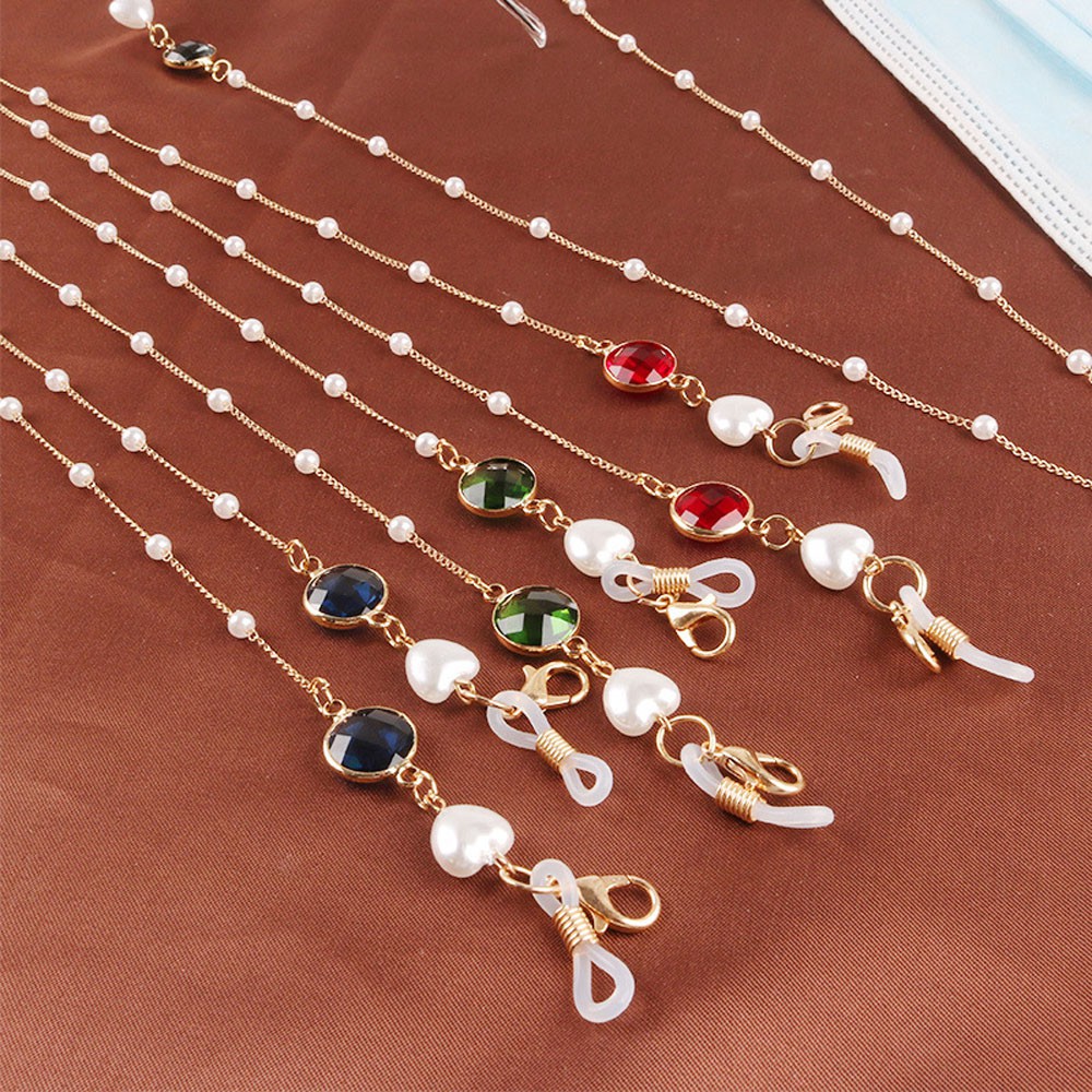 Dây đeo giữ khẩu trang kính mắt chống mất thiết kế trái tim đính đá nhân tạo thời trang