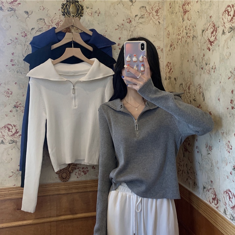 Áo sweater dệt kim SUXI tay dài màu trơn vintage thời trang mới mùa thu cho nữ