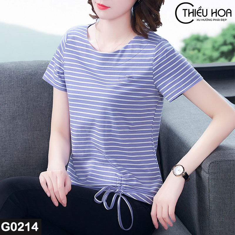 Áo Thun Nữ Sọc Ngang Phối Nơ Thắt G0214