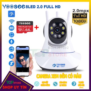 Camera Yoosee 8Led Mẫu Mới Xoay 360 - Full HD 1080P Xem Đêm Có Màu, Kèm Thẻ Nhớ