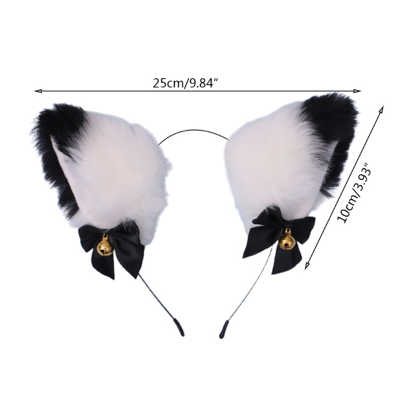 Băng Đô Tai Mèo Lông Xù Đính Nơ Phối Màu Tương Phản Kiểu Lolita Dễ Thương Cho Bạn Gái