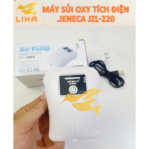 Máy Sủi Oxy 1 Vòi Tích Điện Jeneca JZL-220 (1.5W-1.5L/Phút) Tự Chạy Khi Cúp Điện Cho Bể Cá Cảnh