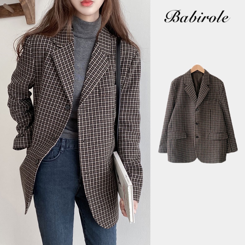 Ảnh thật 2 hình cuối-HC842.Áo khoác dạ houndstooth thu đông phong cách Hàn Quốc