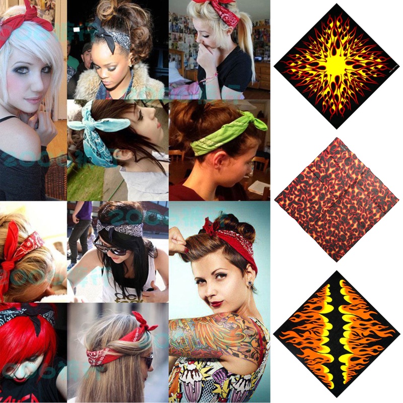 Youyo Khăn Choàng Cổ Vuông Không Đường May In Họa Tiết Ngọn Lửa Phong Cách Hip Hop Harajuku Nec Đa Năng Khi