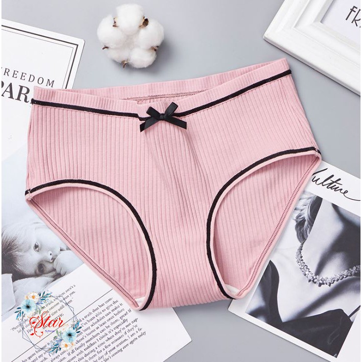 Quần lót nữ Muji cotton gân tăm phối nơ xinh F02