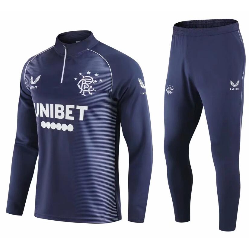 Áo Thun Bóng Đá Dây Kéo Nửa Người Màu Xanh Đậm 2021 2022 Glasgow Rangers 21/22