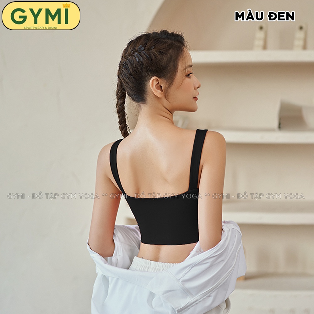 Áo bra tập gym yoga nữ GYMI AL40 thể thao 2 dây bản lớn xoắn ngực chất thun poly nâng đỡ cố định ngực