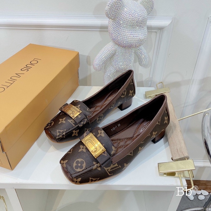 Giày lv mũi vuông gót vuông hàng super fullbox bill túi giấy