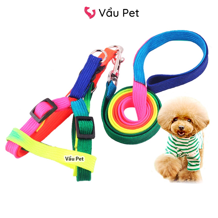 Xích chó mèo cầu vồng kèm yên ngựa - Dây xích chó mèo đi dạo Vẩu Pet Shop