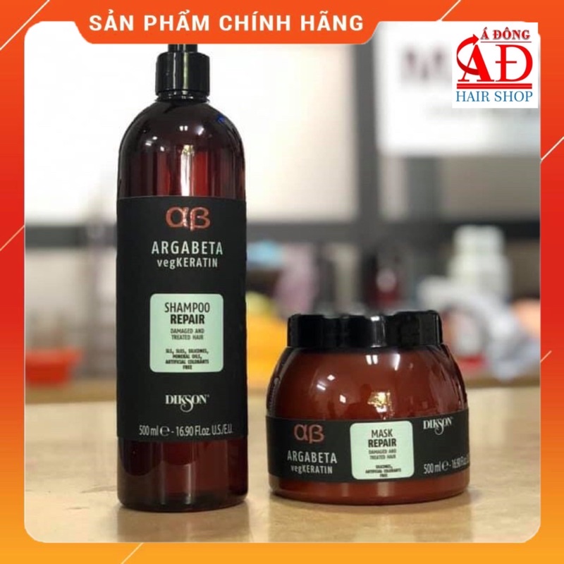 [+Tặng mũ trùm] BỘ DẦU GỘI Ủ PHỤC HỒI TÓC HƯ TỔN NẶNG DIKSON ARGABETA KERATIN REPAIR ITALY 500ML