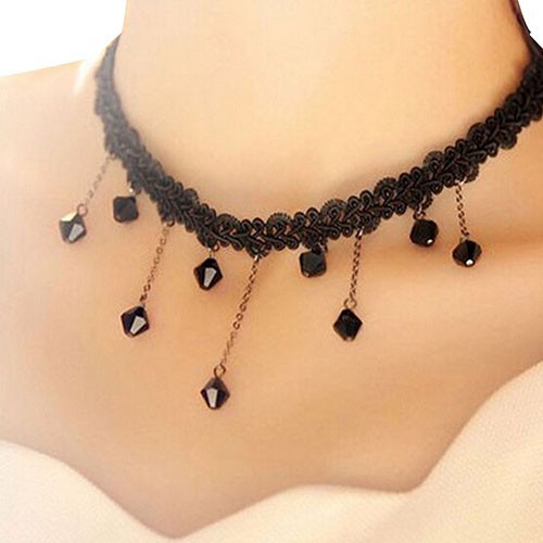 Dây chuyền choker hợp kim tua rua đính đá phong cách gothic