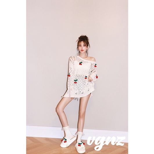 áo len lưới dệt kim oversize mix quả cherry (A1100#)