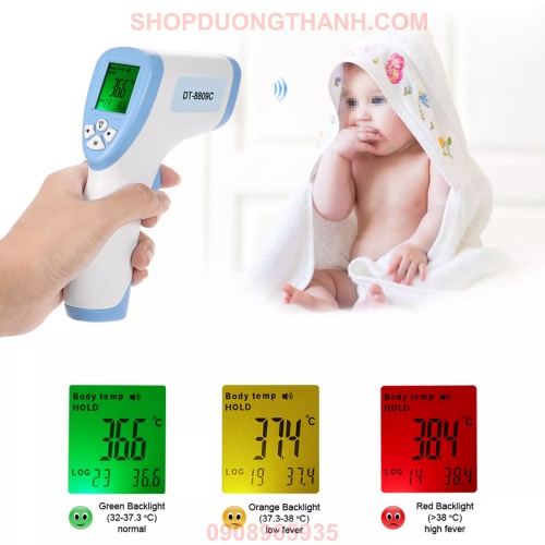 Nhiệt kế hồng ngoại điện tử - Máy đo nhiệt độ thân nhiệt đo trán Thermometer DT 8809C