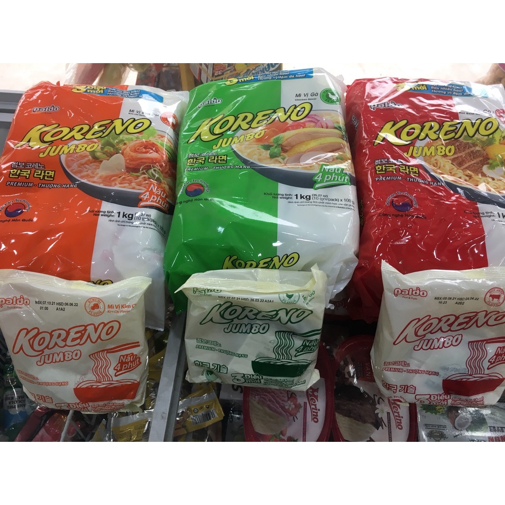 Mì cân Koreno jumbo vị gà, bò cay, kim chi (10 gói*100g) - Date luôn mới | BigBuy360 - bigbuy360.vn