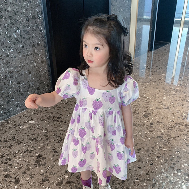 Váy bé gái Babydoll dâu tây tím XHN626