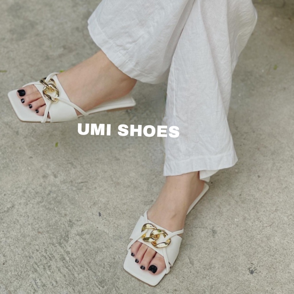 [SẴN-NOWSHIP HN] Dép nữ quai ngang móc 2 khóa xích sáng chân mũi vuông đế bệt thời trang đi biển kiểu mới hot đẹp xinh