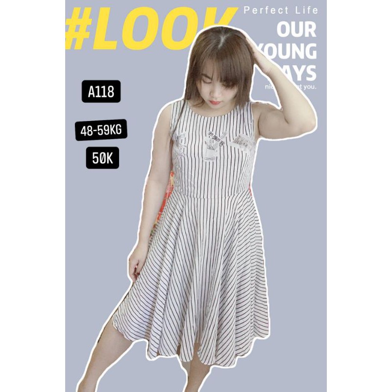 đầm voan xòe kẻ sọc size M/M+. A118