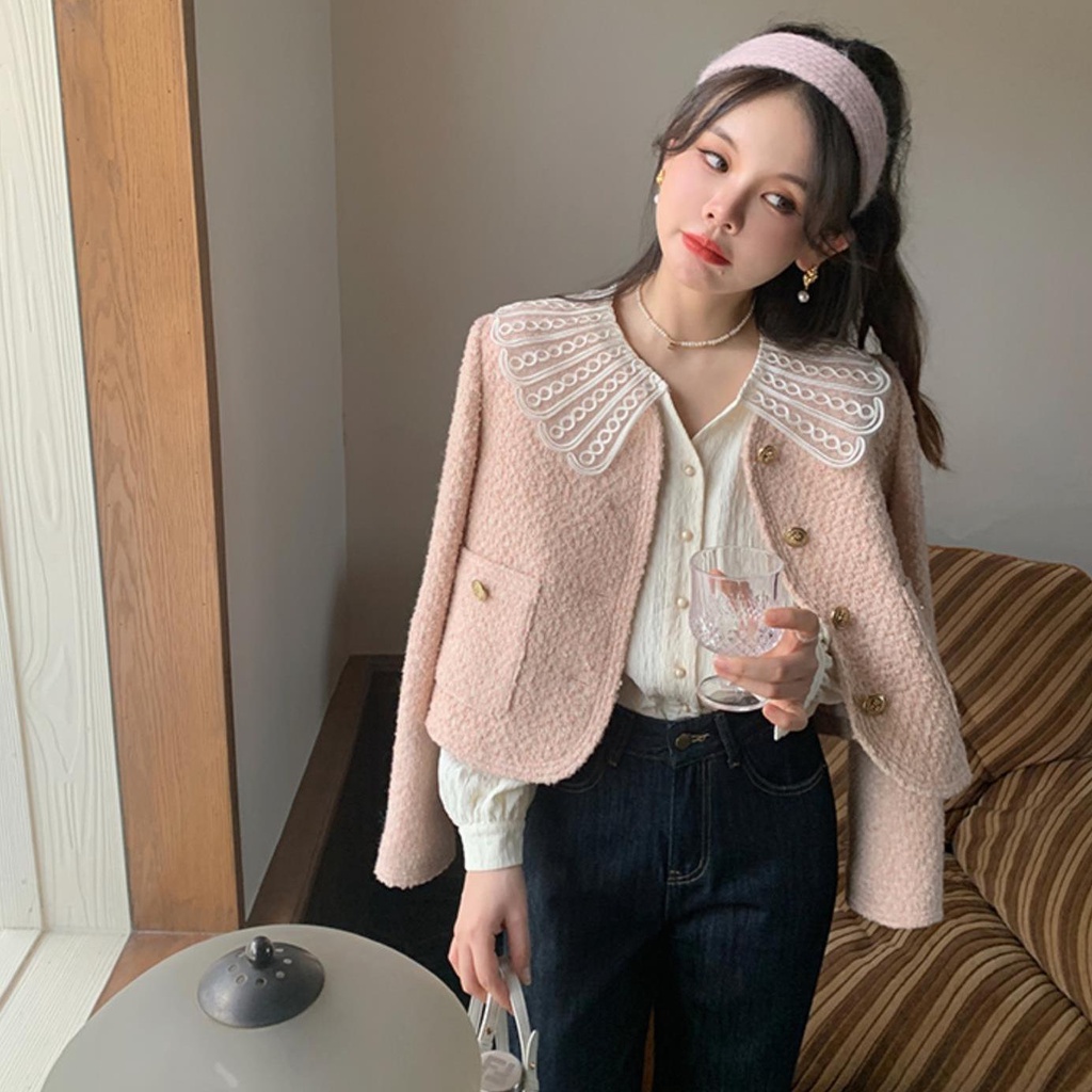 Áo Khoác Len Pha Dáng Ngắn Phong Cách Hàn Quốc Thời Trang Xuân Thu Mới 2022