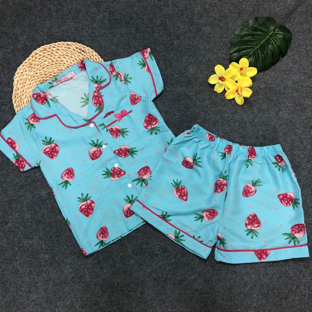 Bộ ngủ Pijama bé gái quần đùi kate thái nhiều hình size đại từ 30 đến 42kg