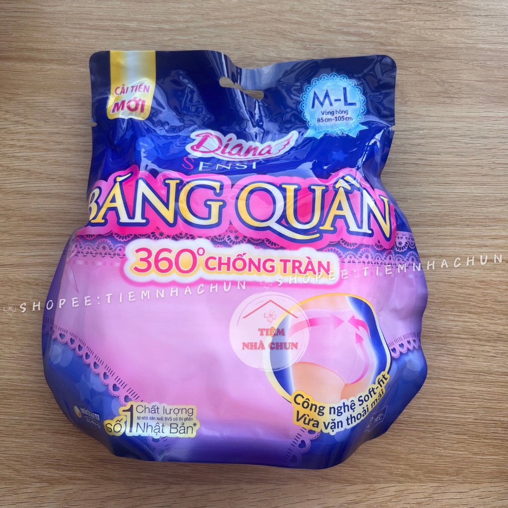 Gói 2 Miếng Băng Vệ Sinh Diana Dạng Quần 360 Độ Chống Tràn Ban Đêm Size SM / SIZE ML