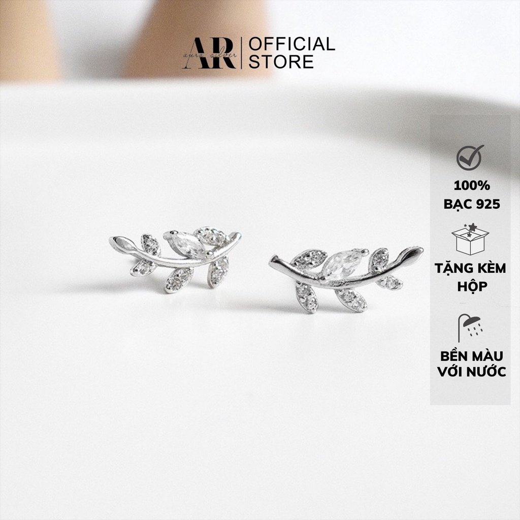 Bông tai AURA bạc, khuyên tai lá ô liu đính đá thanh lịch cho nữ-AURASILVER-KT06