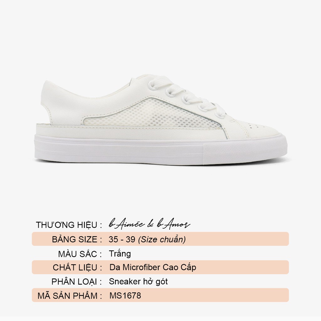 Giày sneaker nữ màu trắng hở gót thoáng khí đẹp thời trang dáng thể thao đế bằng cổ thấp bAimée &amp; bAmor - MS1678-MS1717