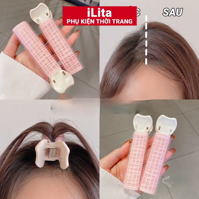 Kẹp phồng chân tóc mái iLita - Lô uốn tự dính mái bay nữ đẹp phong cách Hàn Quốc cuốn tóc đủ size to nhỏ