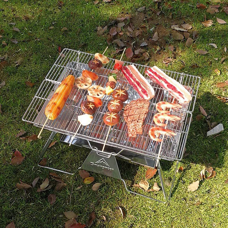 Bếp Nướng Than Hoa Dã Ngoại BBQ Lò Nướng Than Campingmoon Cỡ Lớn Inox 304 Cắm Trại Gấp Gọn Cho 4 Đến 10 Người