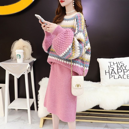 Thời Trang Set Áo Sweater + Chân Váy Thiết Kế Thanh Lịch Cho Nữ