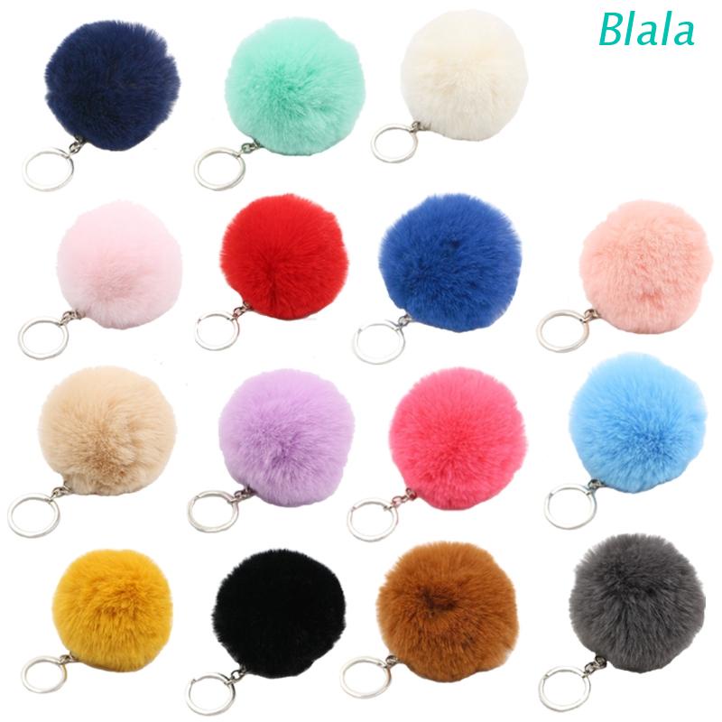 Móc khóa đính quả bóng pom pom bằng lông giả cho túi xách