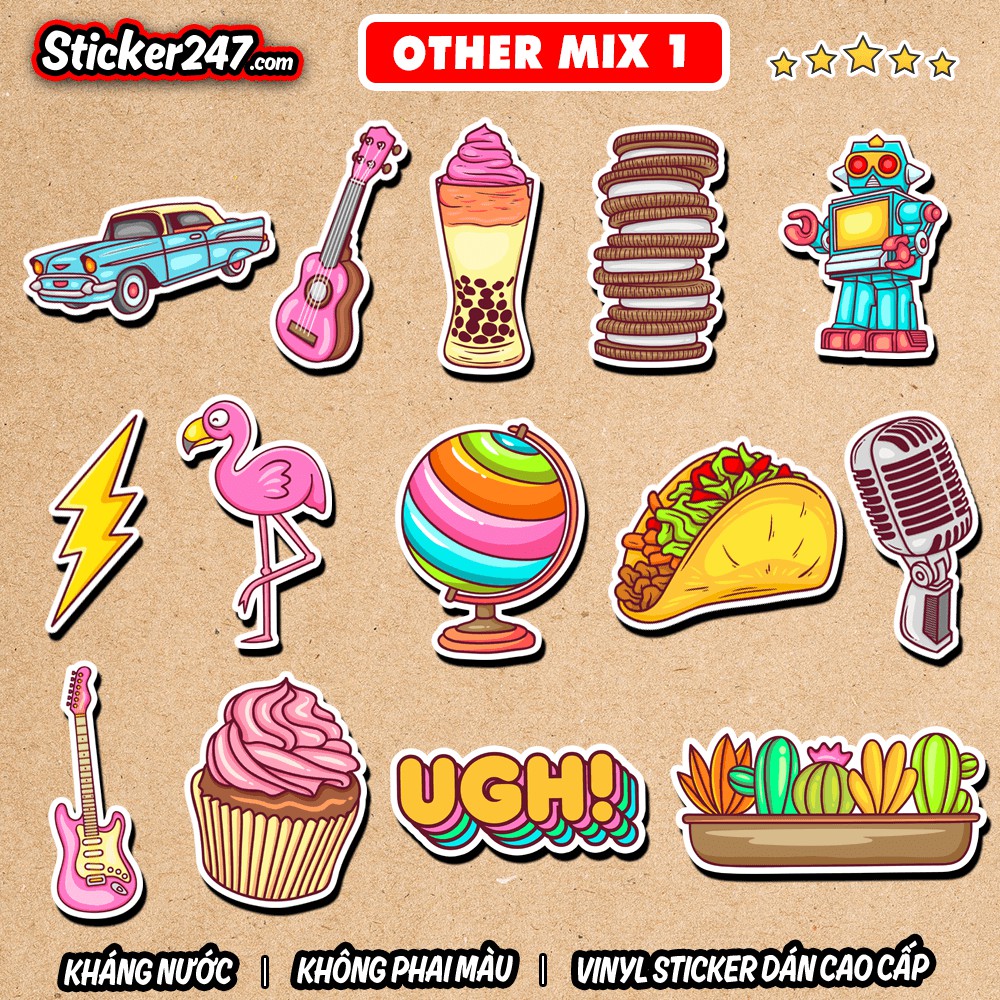 Sticker Mix nhiều chủ đề 🌈𝑭𝒓𝒆𝒆𝒔𝒉𝒊𝒑 Retro Vintage chống nước, hình decal dán laptop, ipad, mũ bảo hiểm,vali, đàn guitar