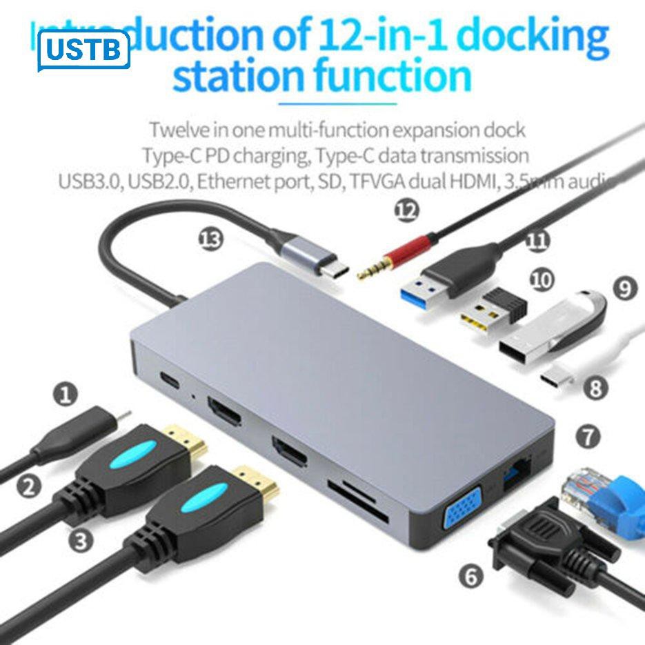 Đế Sạc 12 Trong 1 Cổng Usb 3.0 Hdmi Vga Pd Cho Notebook