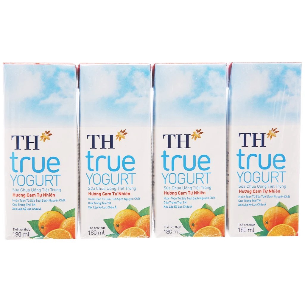 Sữa Chua Uống TH True YOGURT Tiệt Trùng  Hương Việt Quất/ Cam/ Dâu Tự Nhiên Lốc 4 Hộp